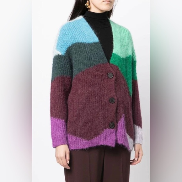 Vince wave-intarsia ribbed-knit cardigan size M/L pre-owned - Picture 2 of 8